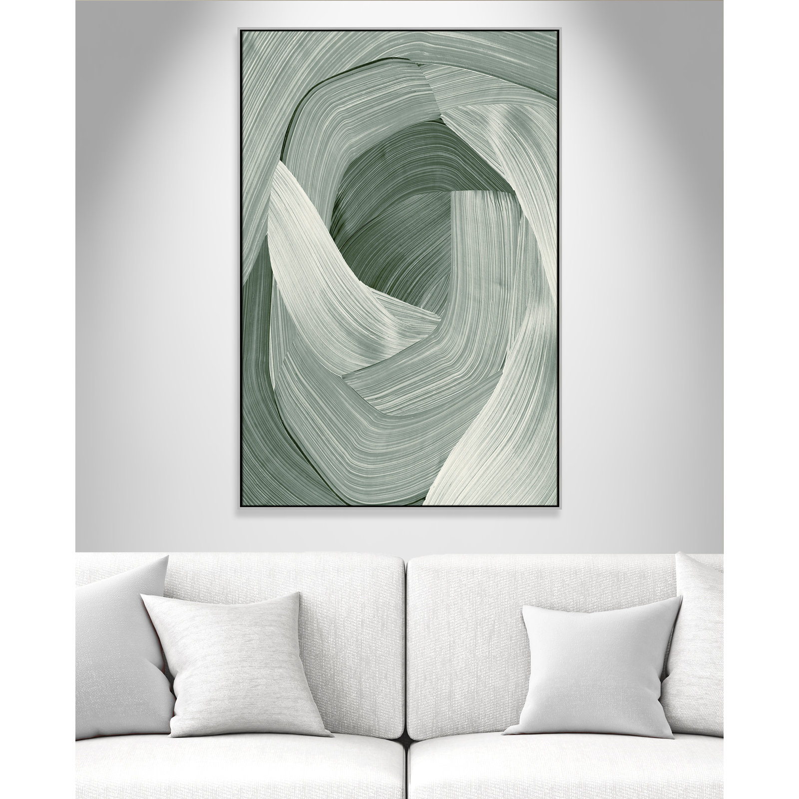 Enriched Emerald - Floater Frame Graphic Art Print on Canvas, Silver , 61.5" H x 41.5" W