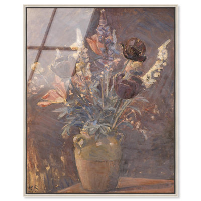 Vase en argile avec tulipes et autres fleurs, art mural en verre acrylique à haute brillance encadré par Art Remedy, cadre argenté, 20 x 24