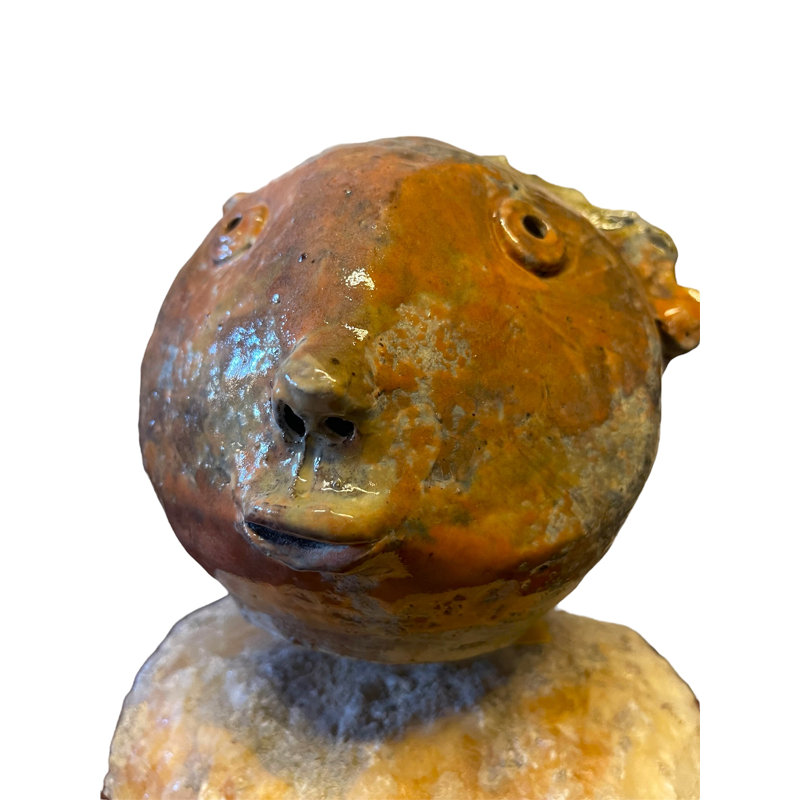 Handmade Ceramic Head Sculpture with Quartz Stone Base