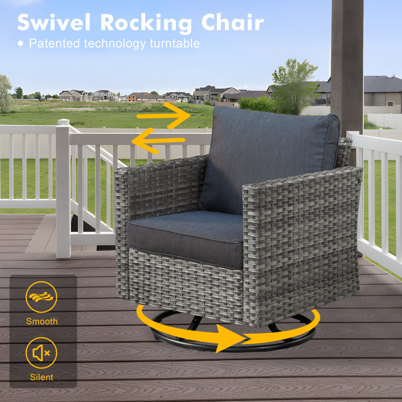 Lovall Premium All-Weather Wicker 7 - Person Patio Conversation Set with Cushions, Black