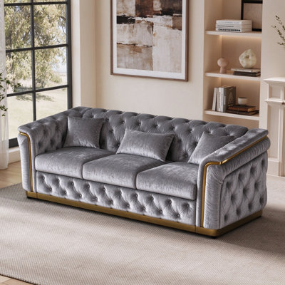 Canapé glamour moderne en velours capitonné de 84,8 pouces avec housses de coussin amovibles