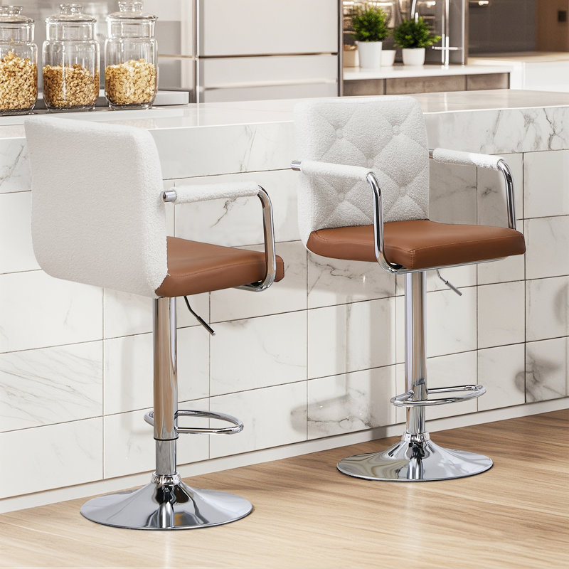 Set of 4 Adjustable Tufted Bar Stools with Back and Armrests, PU Leather Swivel Counter Height Chairs for Kitchen Island, 4