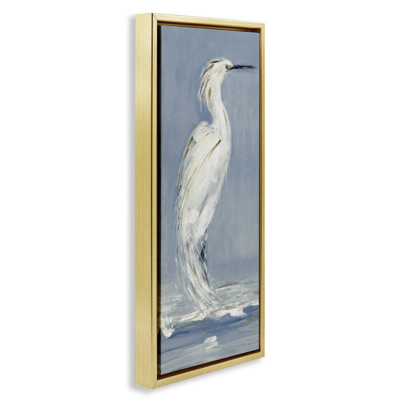 «Elegant Egret Visage», art mural encadré sur toile flottante, design par Sally Swatland, H 25 po x l 11 po
