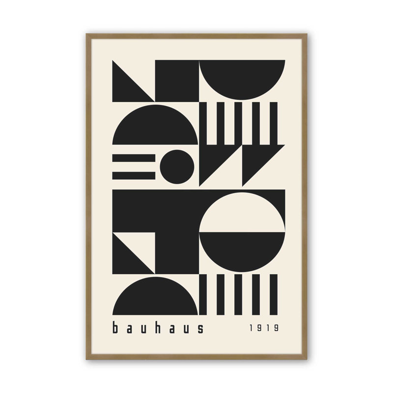 Impression de formes monochromes de Bauhaus, H 21,25 po x l 17,25 po, Bauhaus - chat géométrique 1923, Cadre doré brossé