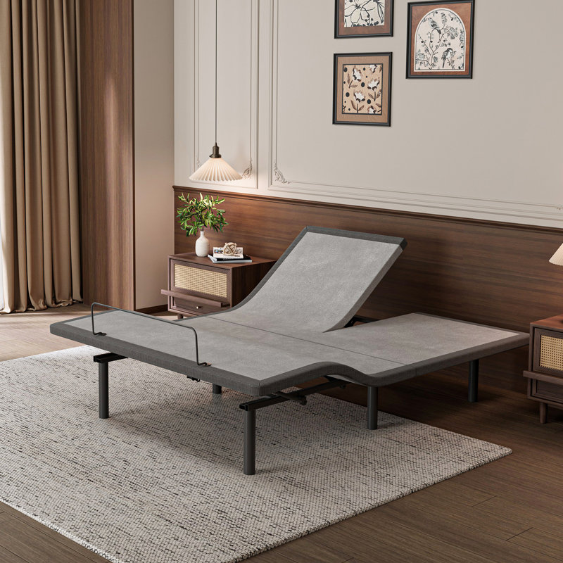 Base de lit ajustable très grand divisé, massage inclus, ports USB et de type C, veilleuse sous le lit, télécommande sans fil, zéro gravité, gris urbain E3100