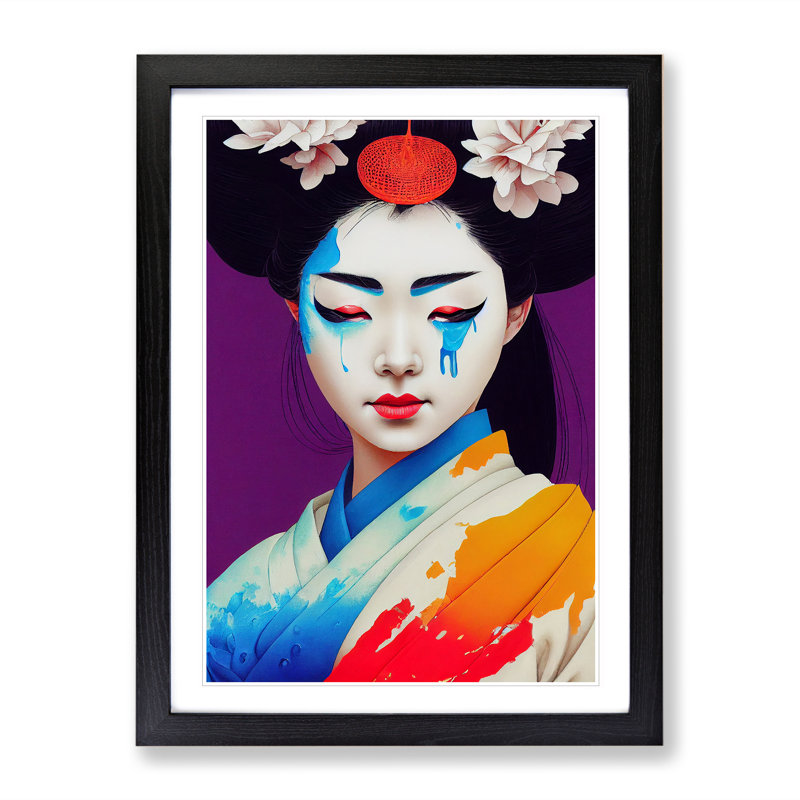 Geisha Splashed No.4 - Single Picture Frame Painting, Black, 64cm H x 46cm W x 2cm D