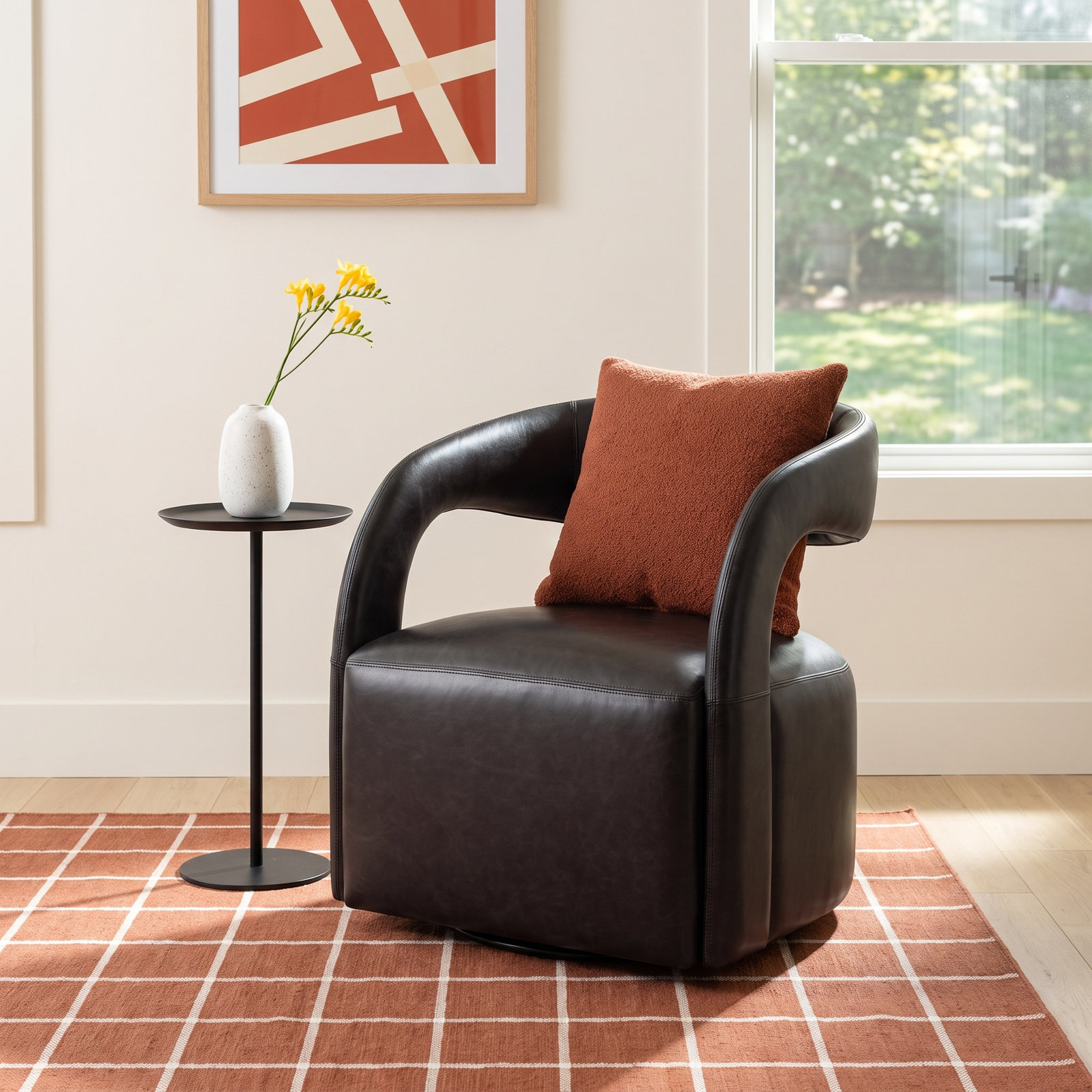Finton Swivel Armchair, Sonoma Black Genuine Leather