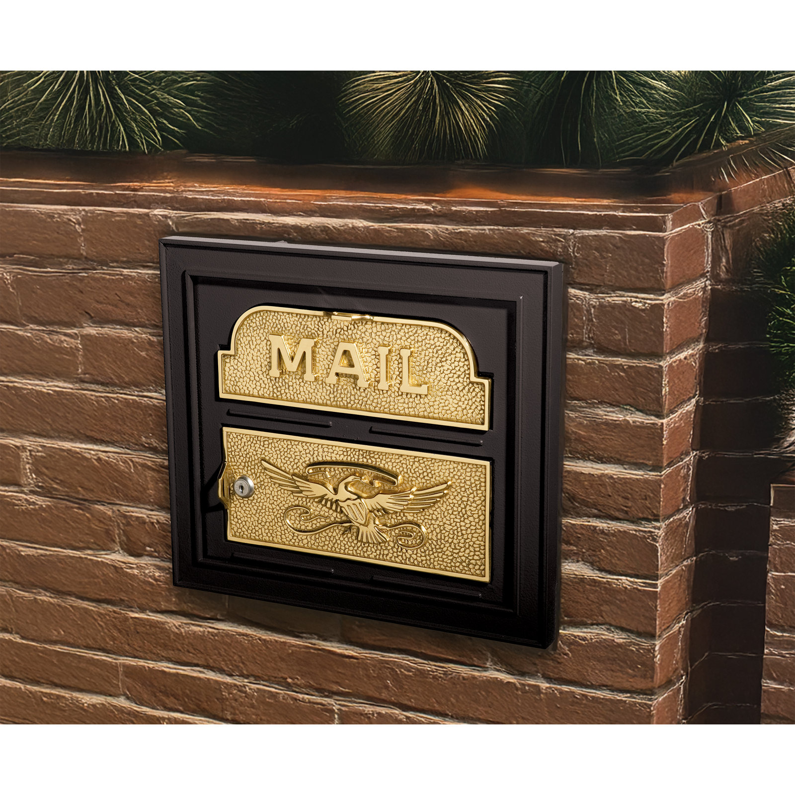Classic Faceplate Mailbox with Brass Accents, Black