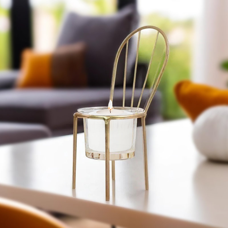Porte-bougie, chaise dorée en métal 6 pouces 15 cm