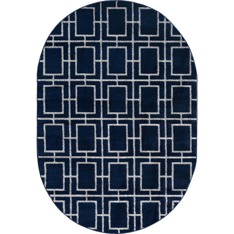 Tapis bleu marine / argent Glam, Ovale 4 pi 1 po x 6 pi 1 po