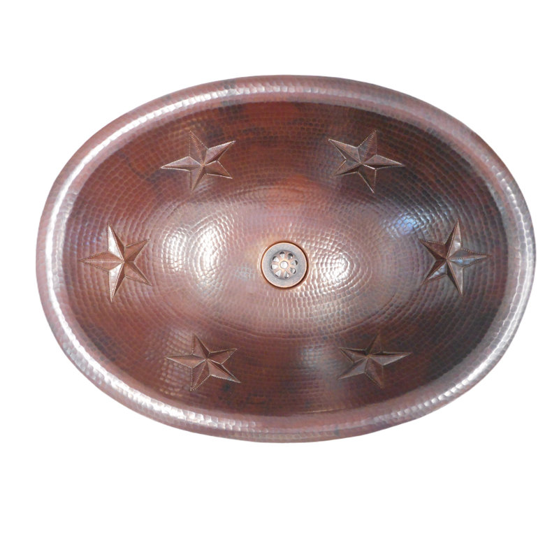 19" Oval Copper Bathroom Sink with Stars, Daisy Drain Included