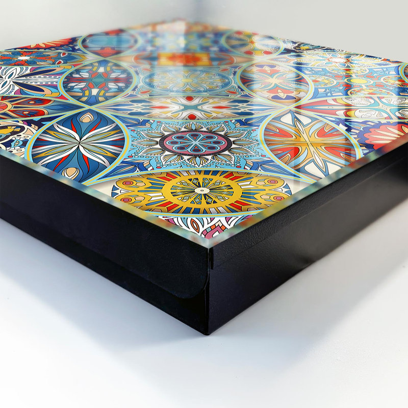 Key cabinet for wall, Opens to the left, 30x30x5, Black, Geometric patterns with intense colors, 