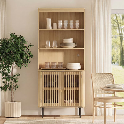 72.8 Inch Wood Bookcase with Storage, Mid Century Modern Bookshelf with Adjustable Shelf