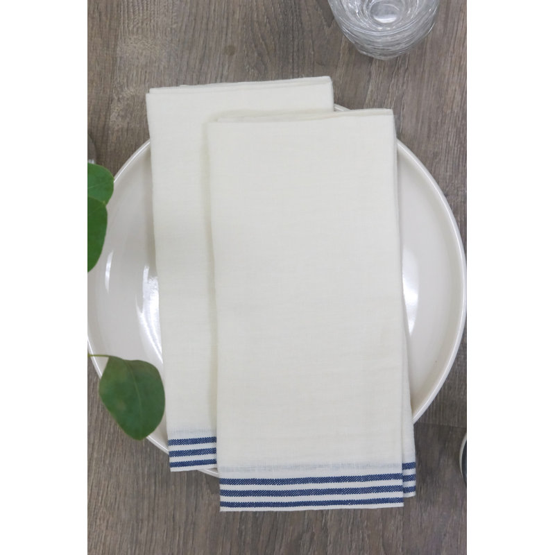 Alsace Striped Waffle Tea Towel, White/Blue