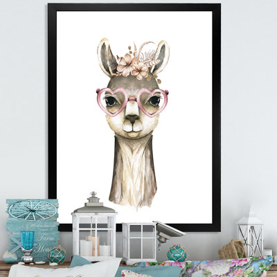 Adorable dessin de tête de lama pour enfants - reproduction d'art sur toile traditionnelle