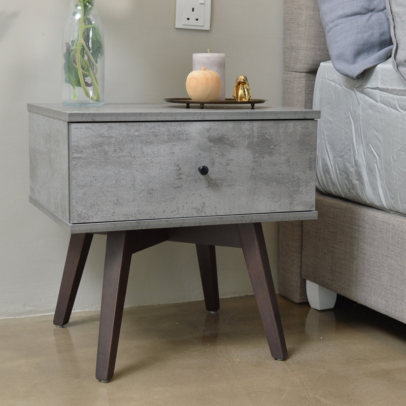 Muir 50.2cm W Particle Board / Chipboard Bedside Table, Brown/Iron Slate
