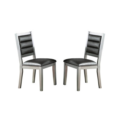 Chaises de salle à manger contemporaines 2 pièces, siège en similicuir, argent, entièrement rembourré traditionnel, siège argent