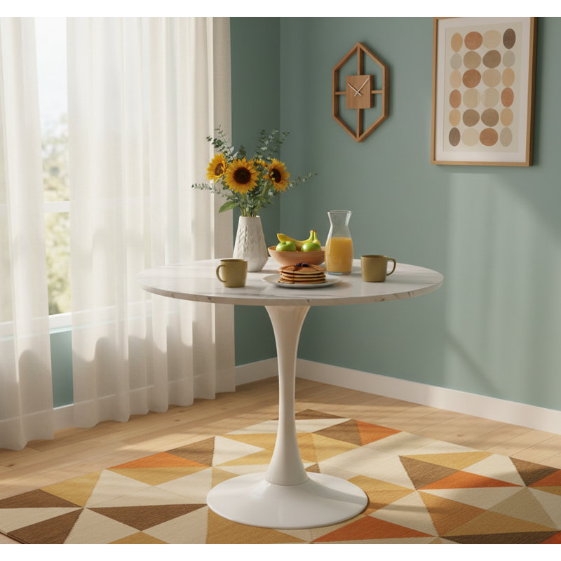 Table de salle à manger Mid-Century, Marbre blanc