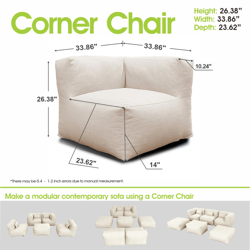 Pouf d'angle moderne de 86 cm de large, garni de mousse, avec accoudoirs, idéal pour la piscine et la terrasse., Beige clair