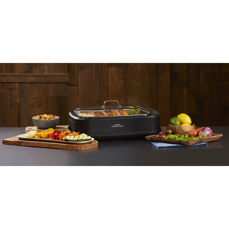 Power Smokeless Grill Indoor Electric Grill with Tempered Glass Lid, Non-Stick, Black