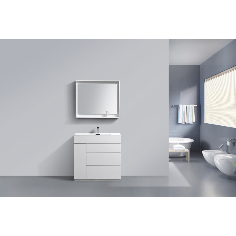 Ensemble de meuble-lavabo simple 35,5 "Eble Modern, Blanc brillant