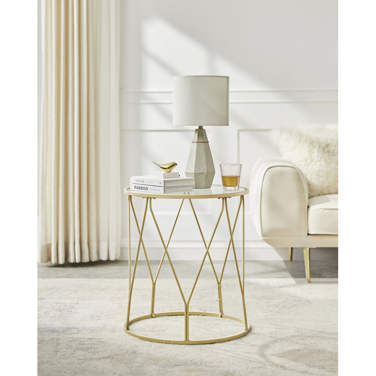 Doynton Greenish Gold Frame End Table with Glass Top