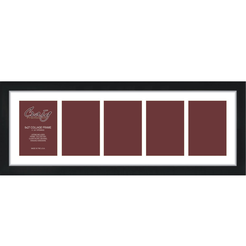 Black Matte Picture Frame with Mat, 5" x 7", 9" x 27"