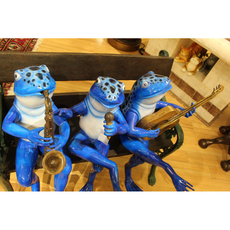 Statue musicale de grenouilles musicales sur un banc - l 23 po x H 33 po
