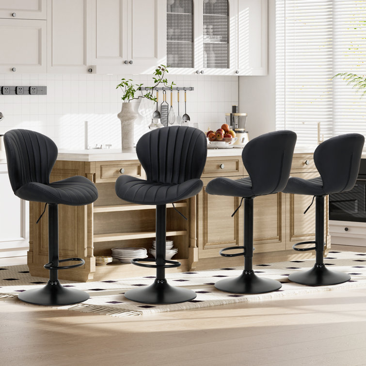 Swivel Upholstered Adjustable Height Bar Counter Stool with Metal Frame (Set of 4)