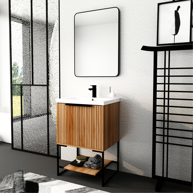 Meuble-lavabo autoportant de 24 po avec lavabo en résine - Perspectives élégantes, entrée facile, espace de rangement suffisant, bassin de 24 po, fermeture en douceur, espace généreux