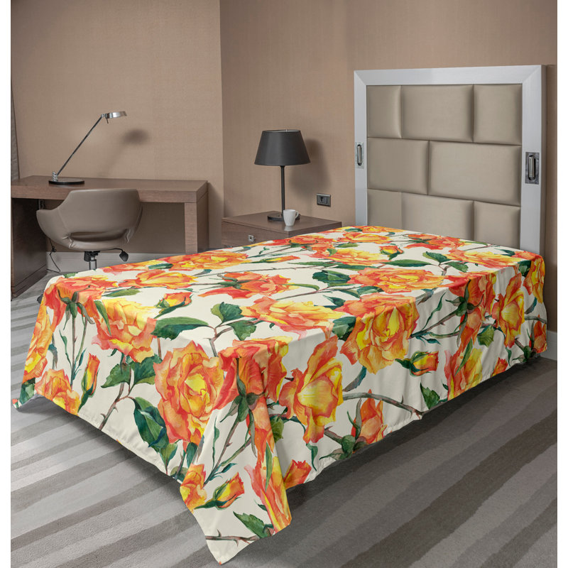 Ambesonne Orient Top Flat Sheet Mosaic Motifs, Twin XL Flat Sheet, Cream Orange Green Floral