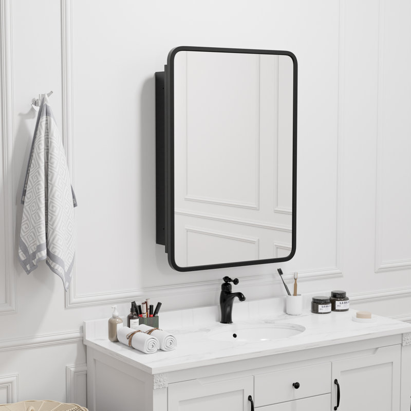Surface-mounted/Recessed Mirror Cabinet with Mirror with Adjustable Shelf, 28" H x 20" W x 5" D