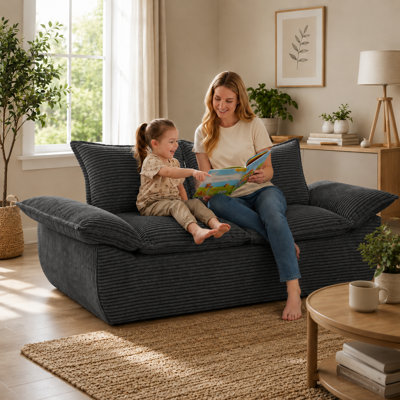 56" Boneless 2‑Seater Loveseat, Gray Compressed Foam Small Couch with Removable Cushions & 2 Pillows for Living Room, Apartment and Office