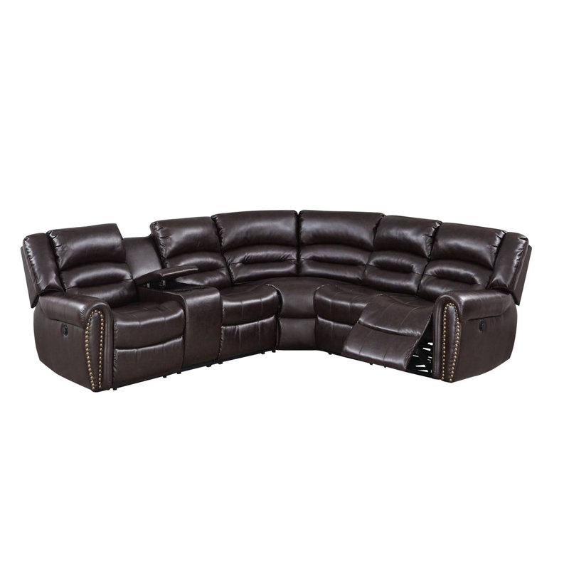 Canapé modulaire en cuir inclinable Gurseerit, Similicuir brun