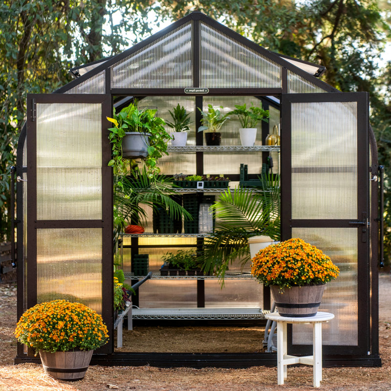 Pacific 8.5ft Wide Outdoor Metal Polycarbonate Greenhouse, 10.5'D