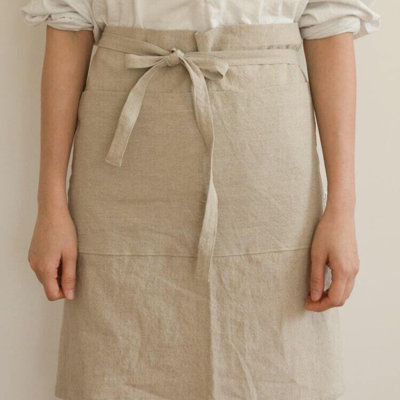 Waist Tie Apron Cafe with Pocket, Natural Basic