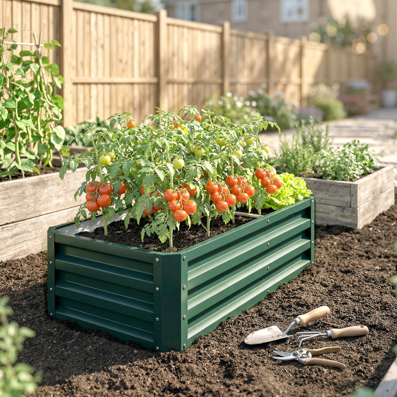 Lit de jardin surélevé en métal Evelin, Vert, 1, H 12 po x l 48 po x P 24 po