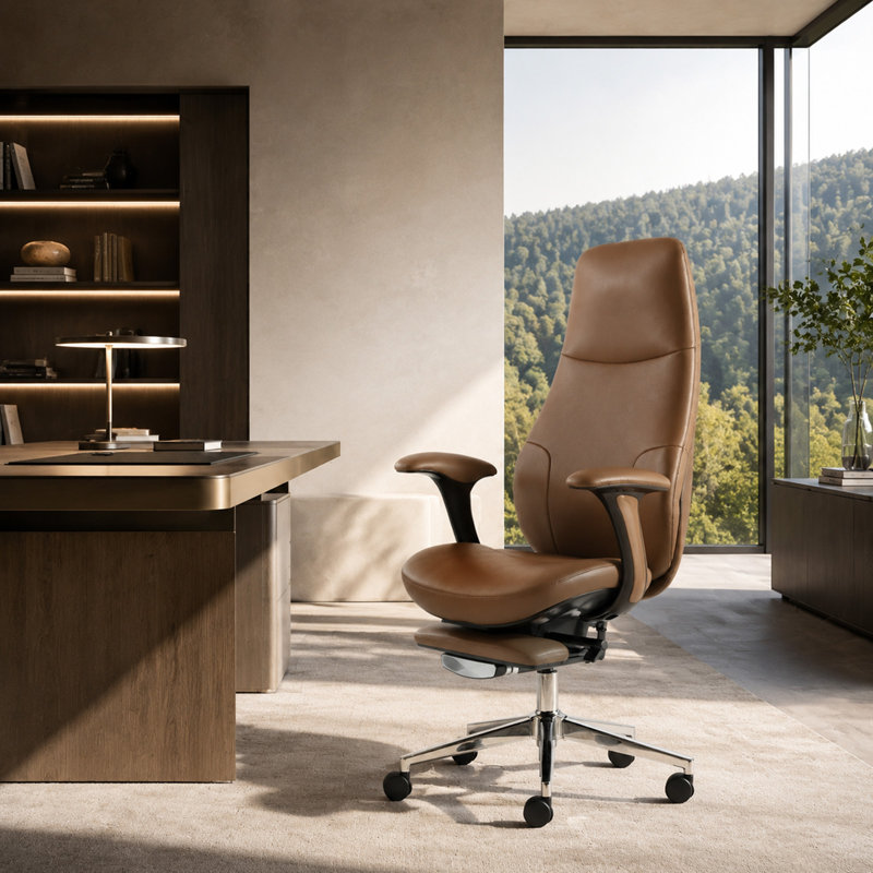 Fauteuil de direction ergonomique en cuir véritable