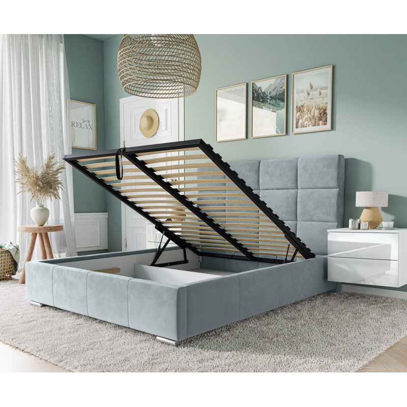Bed Lemuel with Storage, Sky Blue, 140cm x 200cm