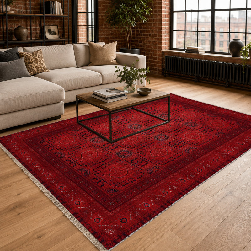 Netline Home Lantern Heritage Deep Red Washable Rug, 80 x 150 cm