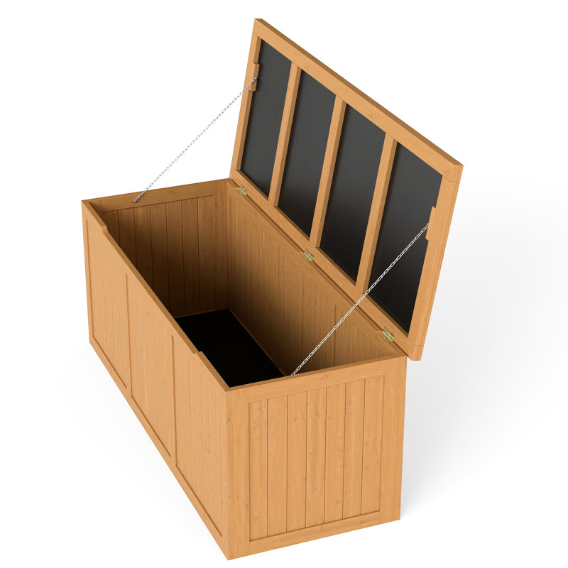 112 Gallon Solid Wood Deck Box With Dual - Purpose Seat And Table For Patio Cushions Pool Versatile Function Design