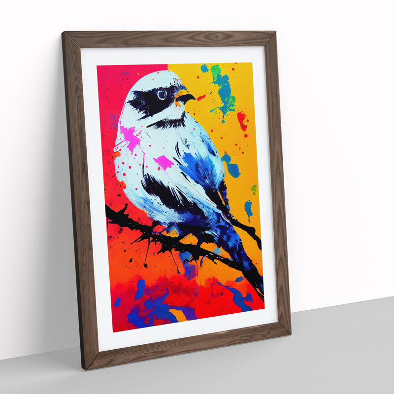 Paint Splash Bird No.5 - Single Picture Frame Painting, Walnut, 64cm H x 46cm W x 2cm D