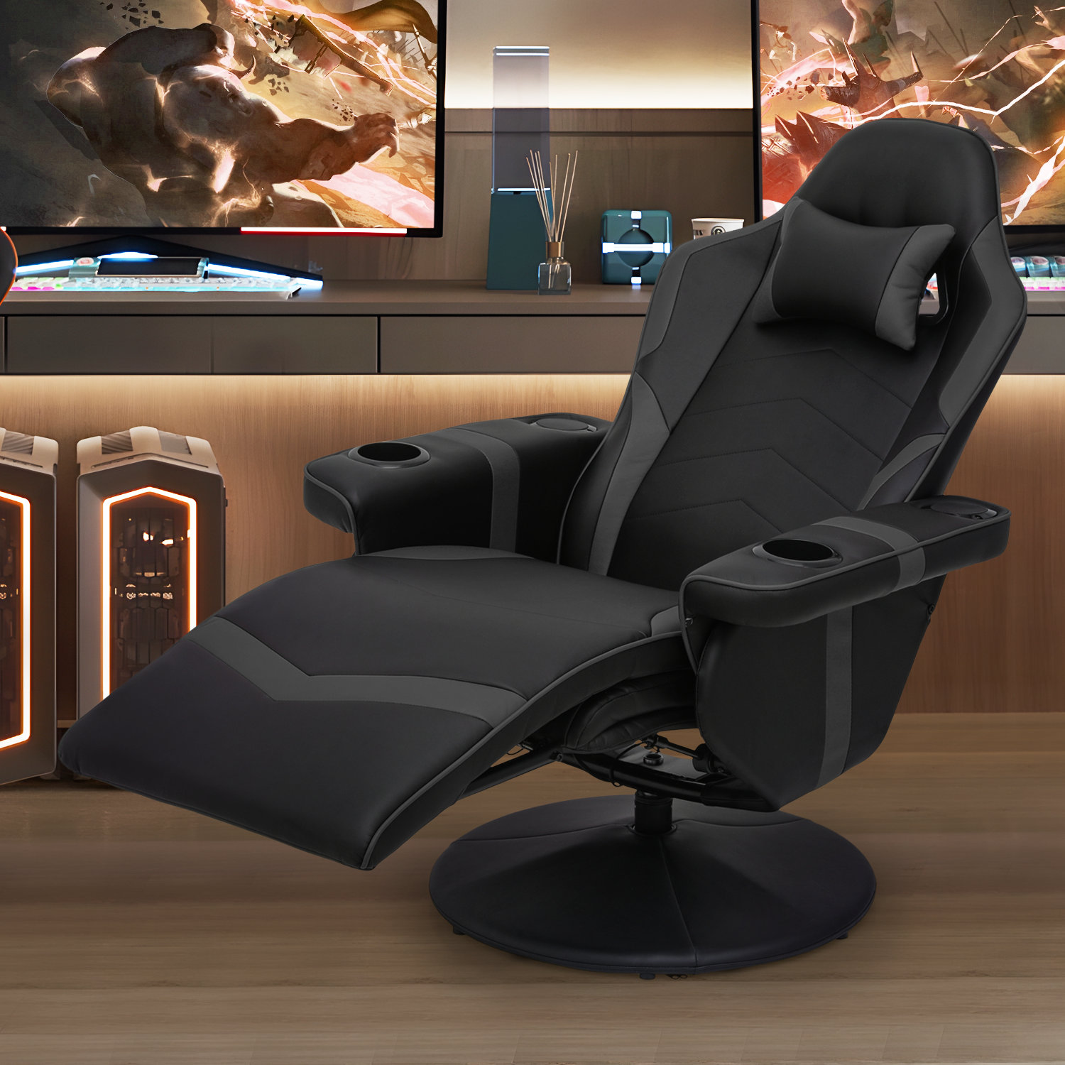 Massage Gaming Recliner Chair, Racing Style PU Leather Gaming Sofa