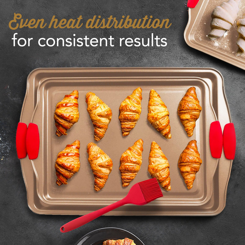 Brown Nonstick Carbon Steel Bakeware Set with Silicone Handles, 6-Piece