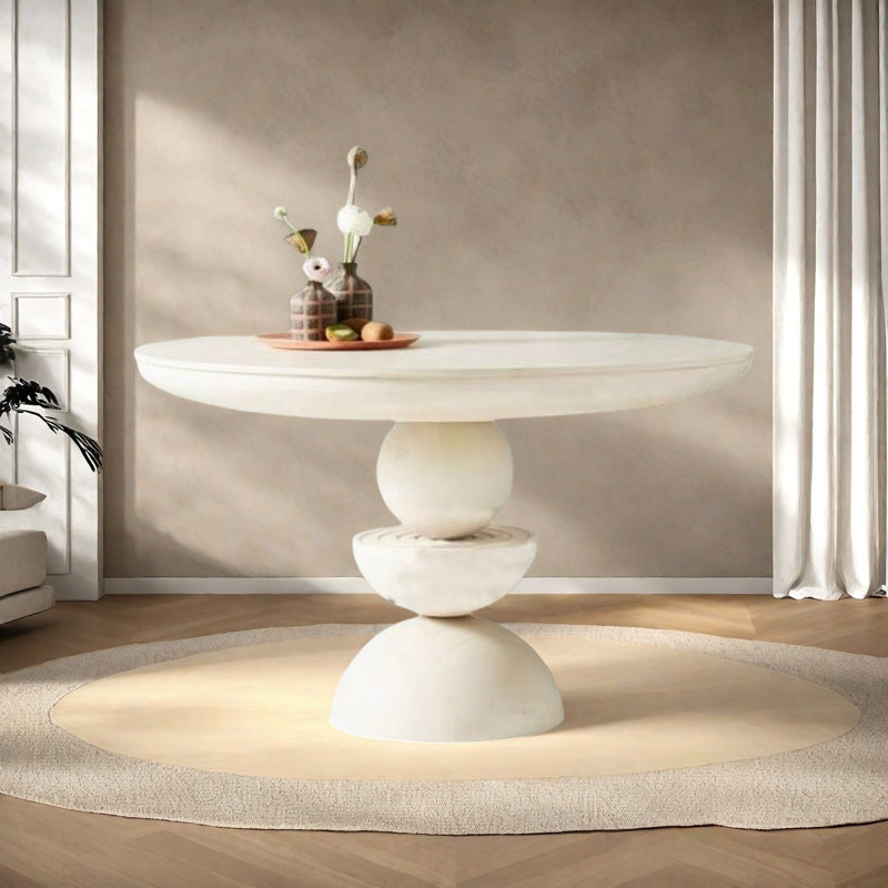 Table de salle à manger en bois de frêne massif avec base ronde unique, H 29,9 po x L 55,1 po x l 55,1 po, Blanc