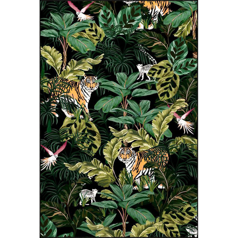 Tapis décoratif moderne à motif floral noir, Square 3'3" Rug Pad Included
