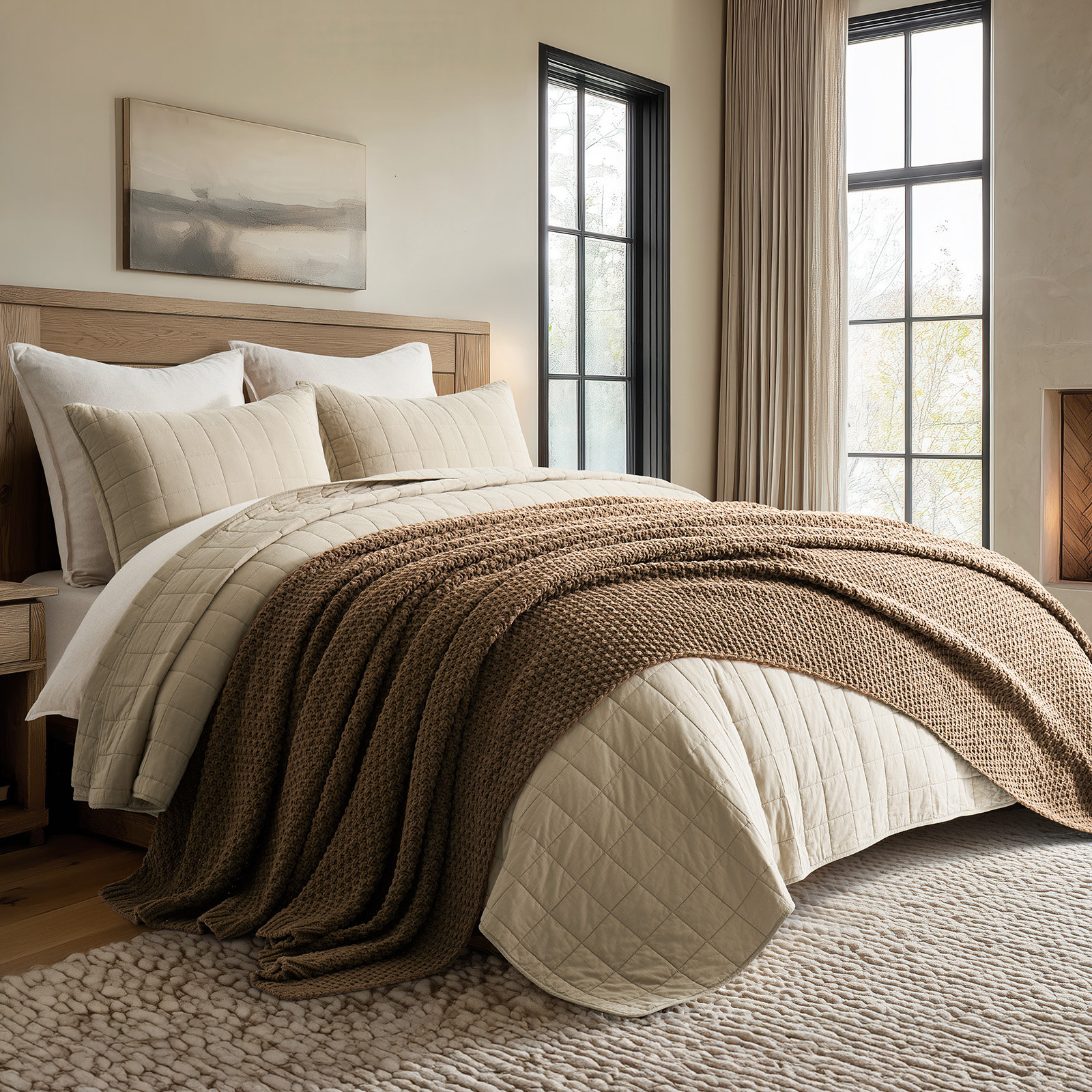 Chunky Chenille Knit Throw Blanket, 90" L x 90" W, Mocha Brown