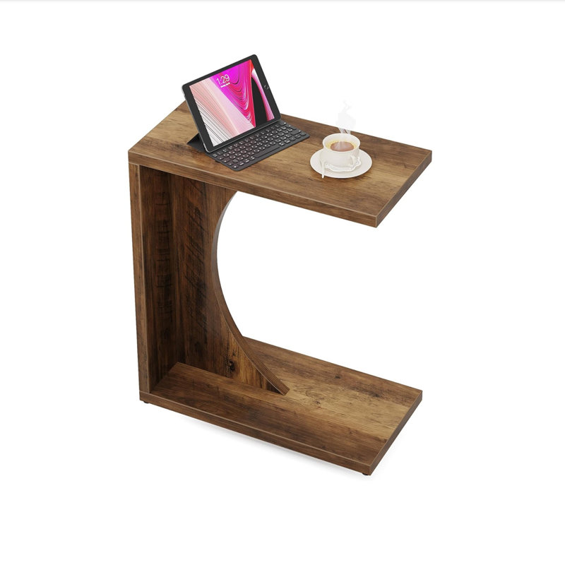 23.62”  C-Shaped Rustic Brown End Table For Couch