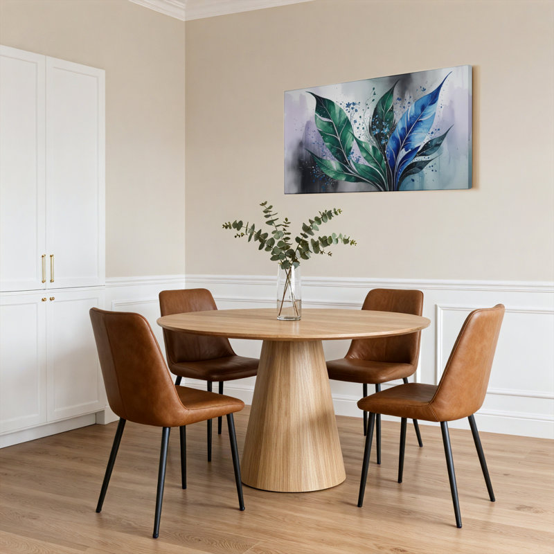 Ensemble de 1 tableau abstrait de feuilles et de fleurs sur toile tendue, H 16 po x l 32 po