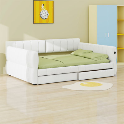 Upholstered Platform Bed With USB And 2 Drawers